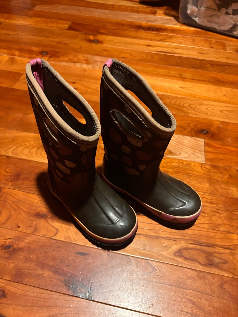 Bogs Kids Brown Rain Boots with Pink Trim
